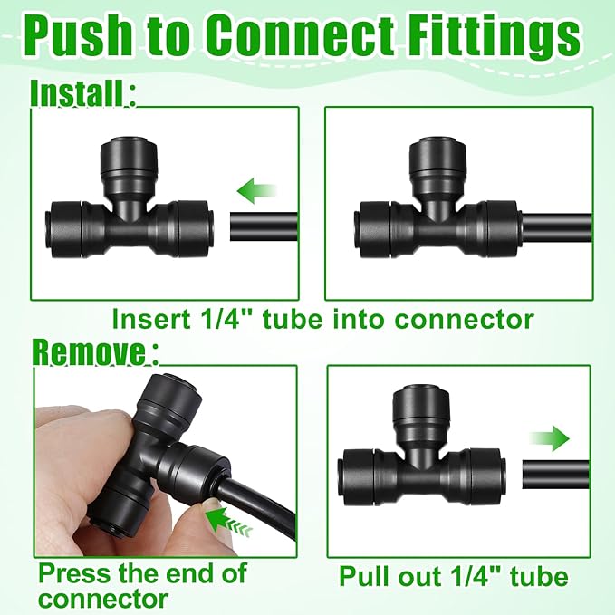 28 Pack 1/4" Quick Connect Fittings Kit,1/4 Inch Irrigation Tubing Fittings Anti-Drop Push to Connect for 1/4 Inch Drip Tubing 6 Coupling 6 Elbow 6 Tee 6 End Plug 4 Shut Off Valve