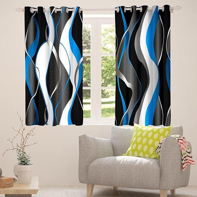 Feelyou Blue Black Curtains Geometric Spiral Pattern Window Drapes for Kids Boys Girls Modern Abstract Blackout Curtain Grey White Window Treatments 38W X 45L，2 Panels