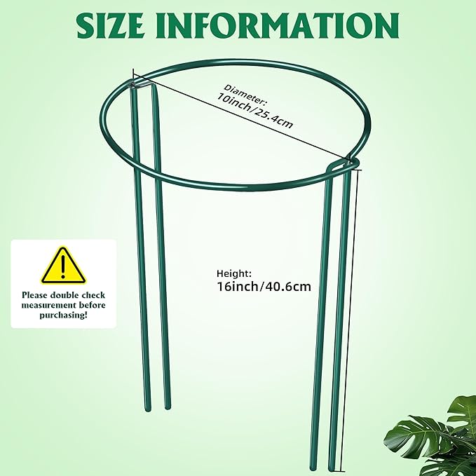 EWPJDK Plant Supports Stakes 6PCS, Half Round Metal Garden Stakes Plant Support for Peony Cages and Supports,Green Plant Support Ring Border for Outdoor Indoor Plants (10" W x 16" H, 6 PCS)
