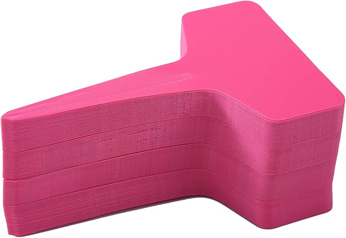 100 Pcs T-Type Plant Labels with a Gel Pen, Waterproof Nursery Plant Tags Plastic Garden Markers, Pink, 6 x 10cm