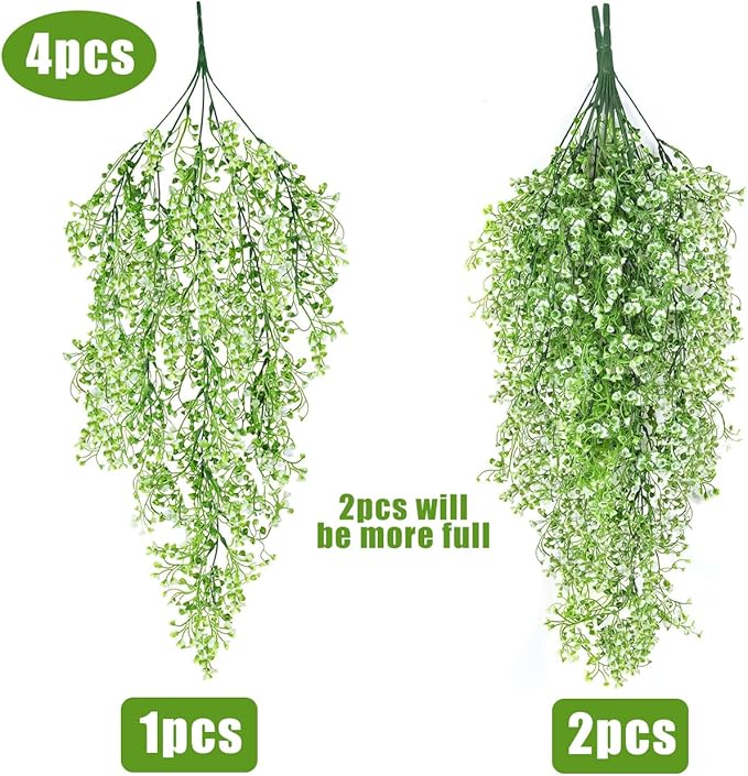 RECUTMS Artificial Hanging Ferns 2.5ft Artificial Ivy Vine Greenery with 30 LED Large Faux Wall Plants Artificial Plants Outdoor for Farmhouse Room Corridor Window Decor 4 PCS (White)