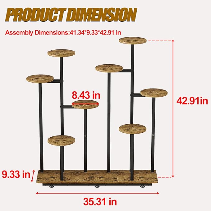 INGIORDAR Plant Stand Indoor Outdoor Corner Flower Stands Multiple Flower Pot Holder for Patio Garden Balcony Living Room 9 Tier Black+Rustic Brown