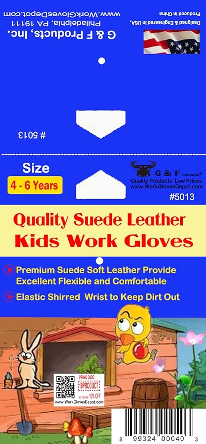 JustForKids Synthetic Leather Kids Garden Gloves Grey, 3-5 Years Old, Durable, Breathable, Non-Slip, Adjustable Safety Cuff, Child-Sized Work Gloves for Planting, Digging, Weeding, Outdoor Play, DIY