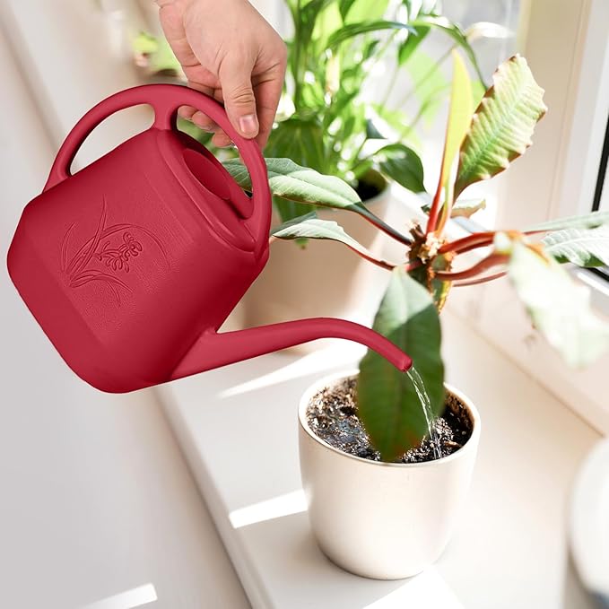 Grip Plastic Watering Can - for Indoor and Outdoor Plant - 1/2 Gallon - Wine Red