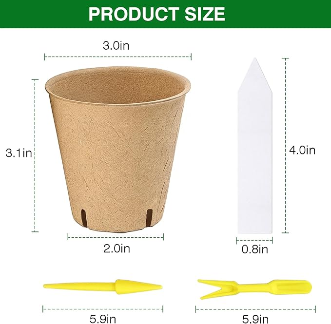 Peat Pots 70 Pack with 100 Plant Labels, 3.15 Inch Biodegradable Seedling Nursery Pots with Drainage Holes