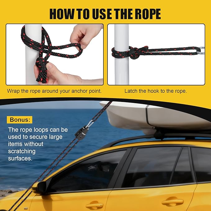 Ayaport Adjustable Rope Hanger Grow Light Hanger, 14Ft 3/8" Heavy Duty Plant Pulley Rope Tightener Ratchet Tie Down for Kayak, Tent Tie Downs, 4 Pack
