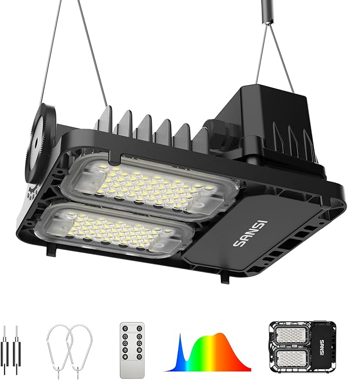 SANSI Grow Lights for Indoor Plants, 70W Full Spectrum Plant Lights for Indoor Growing, High PPFD IP65 Dimmable LED Growing Lamp for Seed Starting, Grow Tent Light 2x2 Auto On/Off Timer Remote Control
