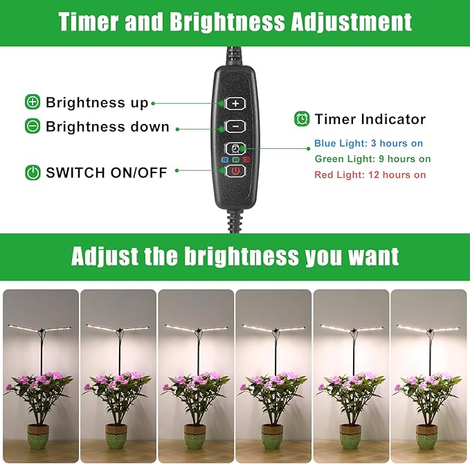 bodkar Plant Grow Lights for Indoor Plants Full Spectrum with 3/6/9H Timer & Dimming, Slim Plant Lights for Indoor Growing with 6000K White Red LEDs for Various Plants
