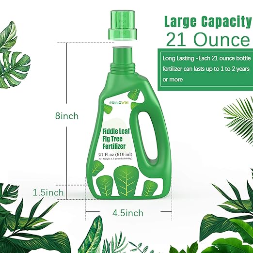FOLLOWIN Fiddle Leaf Fig Fertilizer & Plant Food for Ficus Lyrata - Concentrated Liquid, 3-1-2 NPK, Urea Free, 7 Chelated Micronutrients for Larger Leaves, Stronger Roots & New Growth, 21 fl oz
