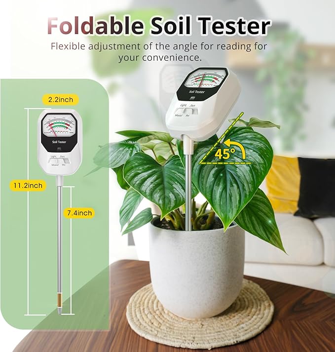 4-in-1 Soil Moisture Meter Soil Moisture/Fertility/PH Meter/Sunlight Intensity Soil Test Meter for Gardening, Farming and Outdoor Plants