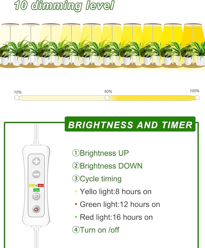 yadoker Plant Grow Light for Indoor Plant,Bamboo Mini LED Grow Light Garden,Height Adjustable,Automatic Timer with 8/12/16 Hours
