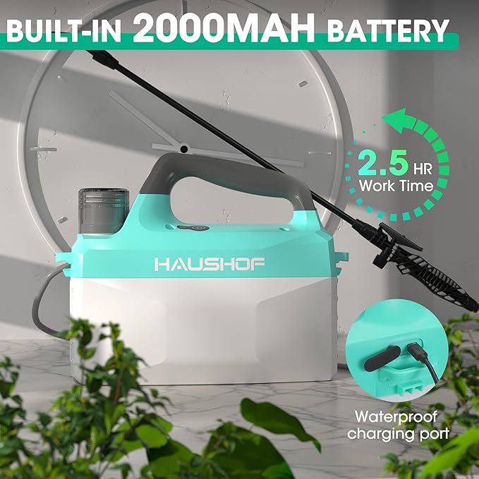 HAUSHOF 1.35 Gallon Battery Powered Garden Sprayer, Rechargeable Electric Weed Sprayer for Lawn & Indoor/Outdoor Plants, Adjustable Nozzles, Shoulder Strap