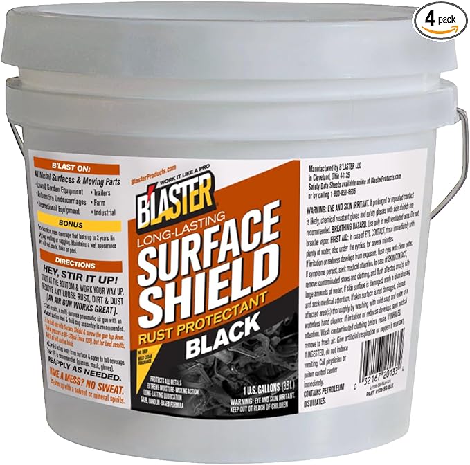 Blaster Surface Shield Black Series, Professional Automotive Undercoating for Rust Protection and Corrosion Prevention, 1 Gallon Pail, Pack of 4