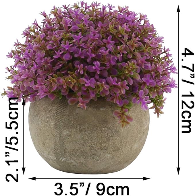 Ogrmar Mini Plastic Artificial Plants Grass in Pot/Small Artificial Faux Greenery/Mini Plants Topiary Shrubs for Bathroom, House Decorations (Purple)