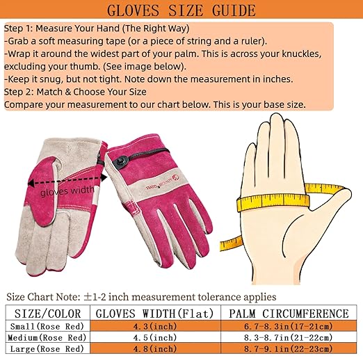 Leather Gardening Gloves for Women - Working Gloves for TIG/MIG Welding, Construction, Farm, Best Garden Gifts & Tools for Gardener (Small)