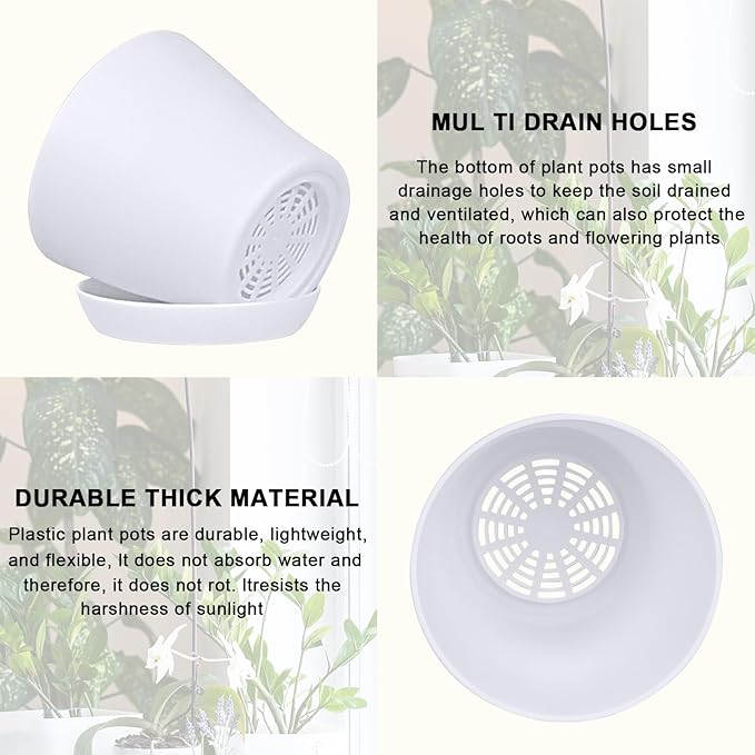 JERIA 16-Pack 4" Plastic Flower Plant Pots Thickened Seedlings Nursery Pots, Flower Plant Container Seed Starting Pots with Pallet (White)