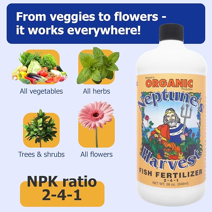 Neptune's Harvest Fish Fertilizer (2-4-1) - Organic Liquid Plant Fertilizer - Fish Hydrolysate for Vegetables, Flowers, Fruit, Trees, Grass - Indoor and Outdoor Plant Food (Quart)