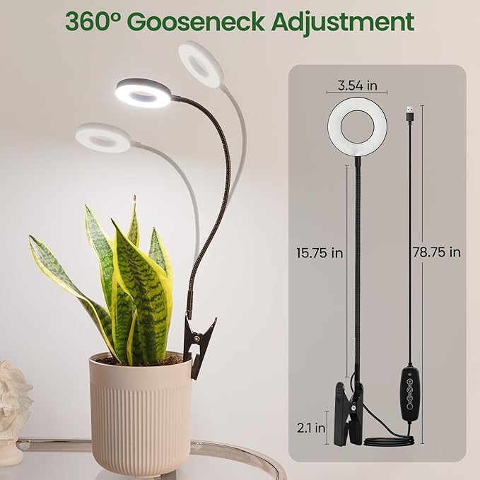 LORDEM Indoor Plant Grow Lights with 6/8/12/16H Auto Timer, 3 Spectrum Modes, Full Spectrum LED, Adjustable Height, for Small Plants, 2Pack Black
