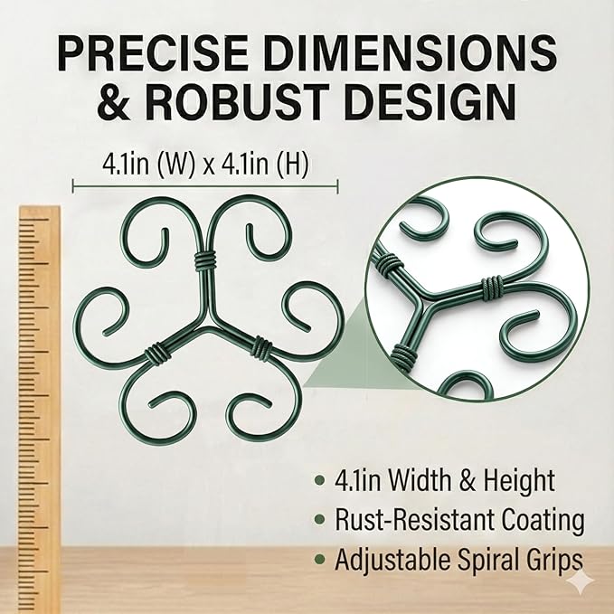 2Pack Green Iron Monstera Support,4.1 * 4.1IN Plant Support Stakes for Indoor Plants,Durable Green Metal Plant Stem Supports-Easy Installation.