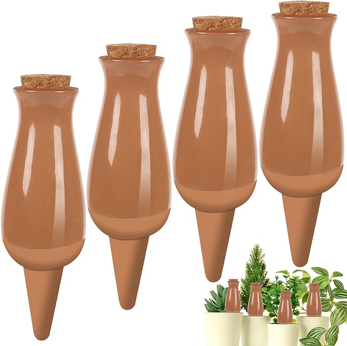 4 Pack Terracotta Plant Watering Globes, 12Oz Ollas Self Watering Pots for Indoor Outdoor Plants, Automatic Plant Drip Irrigation Device, Clay Planter Insert, Up to 1 Week, for Vacations Potted Plant