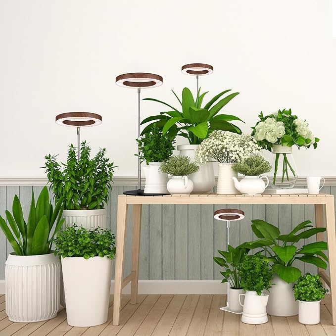 Yadoker 72 LEDs Plant Grow Light for Indoor Plant,Walnut Wood Grain Aluminum LED Grow Light with Black Base, Height Adjustable,6.3" Aluminum Housing,Automatic Timer with 8/12/16 Hours,1 Pack