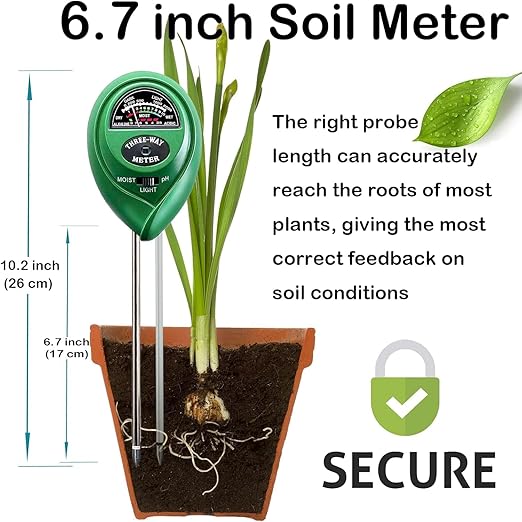 Suplong 3-in-1 Soil Moisture Meter, Upgraded Stainless Steel Probe Soil pH/Light/Moisture Meter for Plants, Soil Tester for Garden, Farm, Lawn, Indoor & Outdoor (No Battery Needed)