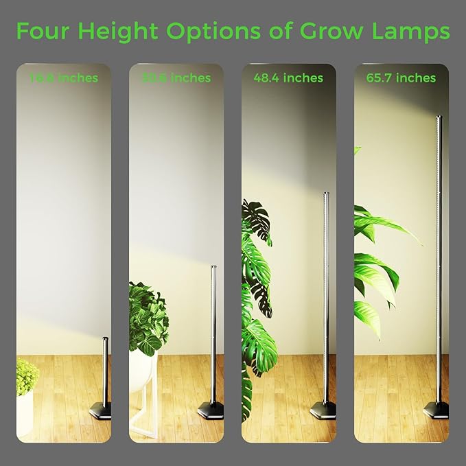 2PCS Grow Lights for Indoor Plants with Timer, 384 LEDs 42W Vertical Full Spectrum Grow Light 65 Inch Standing Grow Lights 3 Light Modes 5-Level Dimmable Wide Coverage
