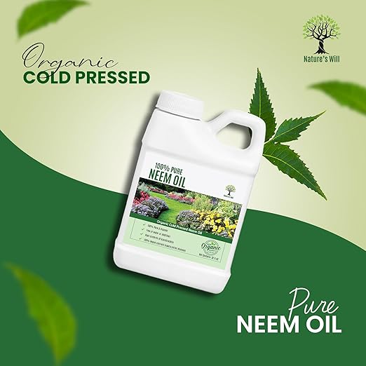 Nature's Will 100% Pure Organic Neem Oil, Cold Pressed and Unrefined, Water Soluble Concentrated, Non-GMO for Indoor and Outdoor Plants and Vegetable (16, Ounces)