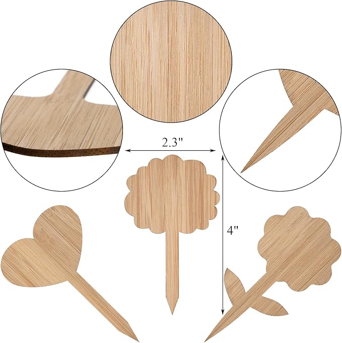 Elsjoy 90 Pack Bamboo Plant Labels, 9 Styles Cute Plant Tags Garden Markers, Wooden Garden Labels for Seeds, Herbs, Vegetables, Gifts