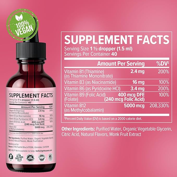 (4 Pack) Vitamin B12 and B6 Liquid Drops, B12 Sublingual Vitamin B Complex - B 12 Vitamin 5000mcg - B12 Methylcobalamin for Energy, Brain, and Heart Support with 27,200 mcg, Strawberry, 80 Servings