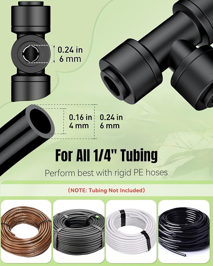 Pawfly 30 Pack Quick Connect 1/4" Drip Irrigation Tee Connectors, Push-to-Connect Drip Irrigation Tee Fittings for 1/4 Inch Irrigation Tubing & Sprinklers, Anti-Leak Drip Irrigation System Parts
