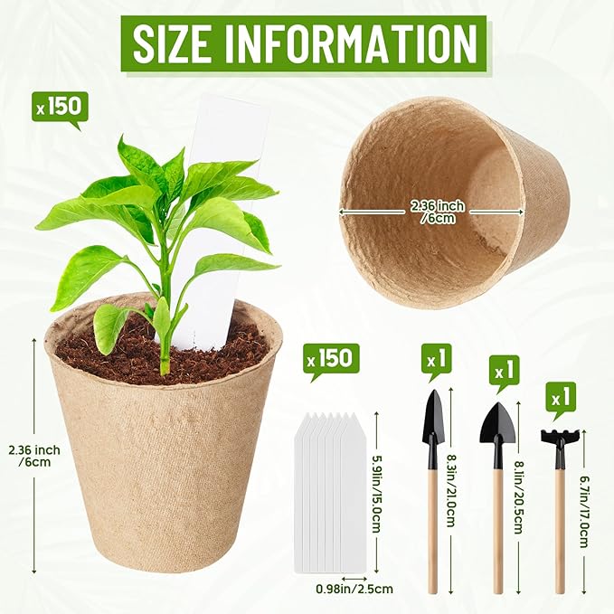 Layhit 300 Pcs Seed Starter Plant Pots Kit, Compressed Coir Fiber Potting Soil, 2.36 Inch Nursery Pots, Small Seed Starting Starter Tray Bulk, Garden Germination Container Set with Planting Labels