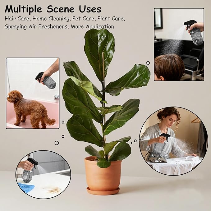 YYTSGG Glass Plant Mister Bottle, 15oz Refillable Water Spray Bottle with Adjustable Mist Nozzle for Indoor Flowers, Outdoor Gardening, Cleaning, Hair and Pets Care (Gray)