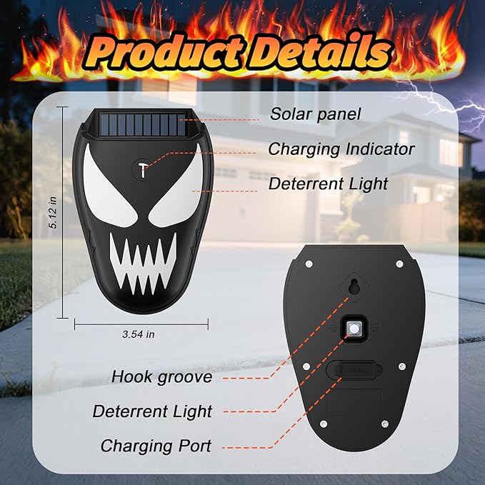 Solar Coyote Deterrent Predator Lights - Nocturnal Animal Repeller with Flame LED Flashing Lights for Chicken Coop, Yard & Garden Protection Against Raccoons, Foxes, Deer, Skunks, Hawks 4 PCS