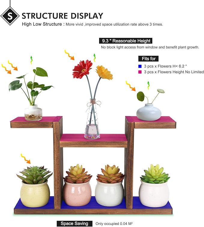 Wood Desktop Plant Stand Indoor - Windowsill Plant Shelf Small Tabletop Plant Holder, Flower Display Rack for Succulent Herb in Living Room Office 6 Tiers
