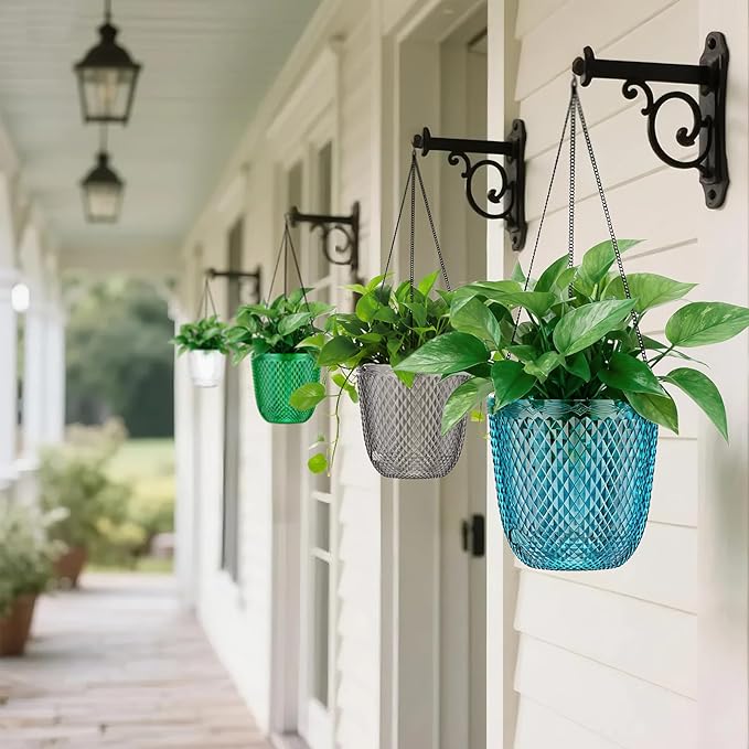 QCQHDU Self Watering Hanging Pots, 2 Pack 5.7 Inch Hanging Planters for Plants Indoor, Flower Pots with Drainage Holes and 3 Hooks Chains for Garden Home (Klein Blue)