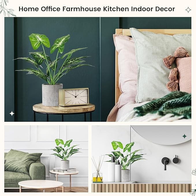 16" Small Fake Plants Artificial Tropical Faux Plants Indoor Desk Plant for Home Office Kitchen Shelf Sage Green Decor