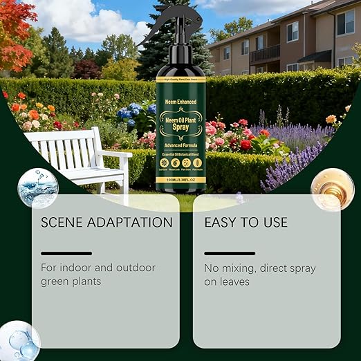 Neem Oil Spray for Plants with Peppermint Oil, Natural Botanical Blend Plant Wash, Ready-to-Use Essential Oil Spray for Indoor and Outdoor Houseplants and Gardens, 3.38 FL OZ (1PCS)