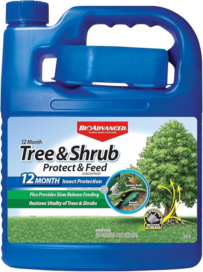 BioAdvanced 12 Month Tree & Shrub Protect and Feed Concentrate - Mix & Pour - Insect Control and Plant Food - Up to 12 Months Protection - 64 oz Bottle
