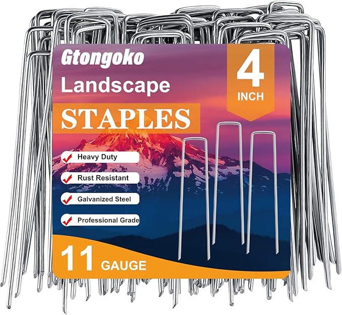 Gtongoko 120 Pack 4 Inch Galvanized Landscape Staples Garden Stakes Plant Cover Stakes 11 Gauge Lawn Staples Ground Stake for Landscaping Securing Weed Barrier Fabric, Christmas Decorations