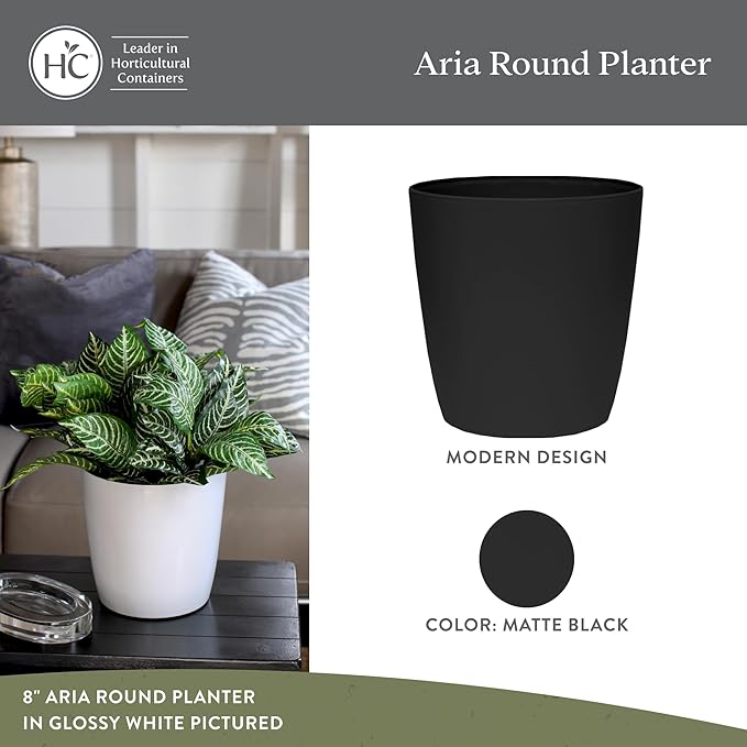 The HC Companies Aria Round Self-Watering Pot - Lightweight Plastic Planter for Herbs & More - Durable Plant Pots for Indoor Plants & Outdoor Plants (12" Matte Black, Pack of 2)