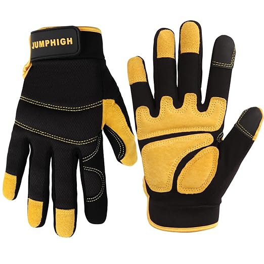 JUMPHIGH Work Gloves for Men, Multi-Functional Light Duty Mechanic Gloves, Outdoor, Performance Fit, Touch Screen, Abrasion Resistant (XL)