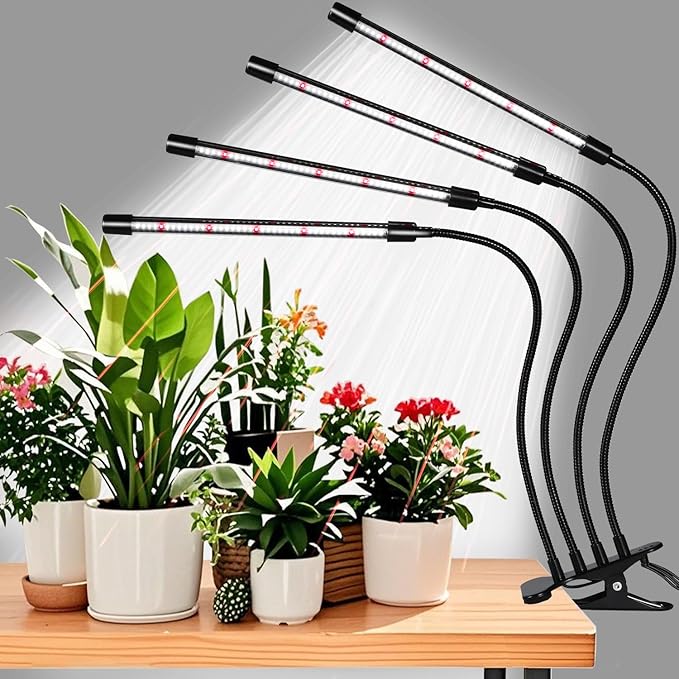 Black Clip Grow Lights for Indoor Plants, 168 Full Spectrum LEDs Clip Plant Growing Lamps with Flexible Gooseneck and 4/8/12h Timer, 3 Spectral Modes, 10 Dimmable Levels (3 Head 1 Pack)