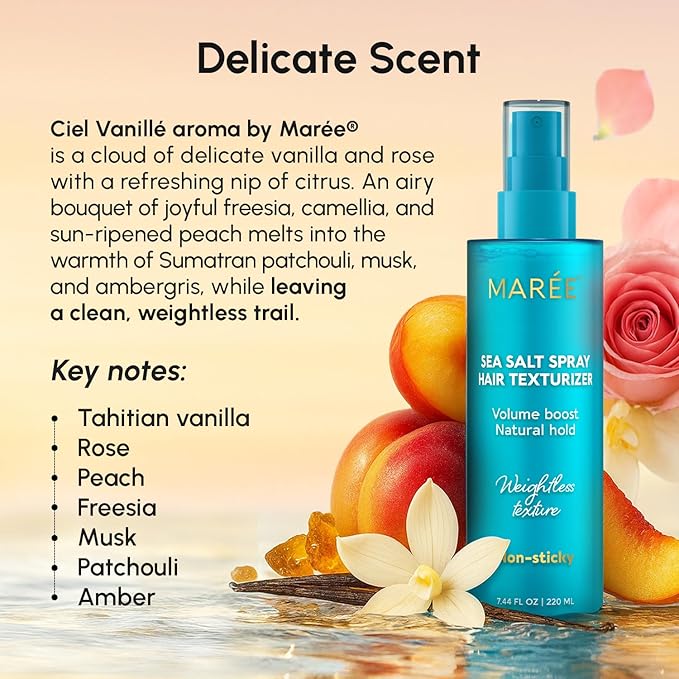 MAREE Texture Spray for Hair Women – Sea Salt Spray with Keratin, Vitamin B5 & Plant Proteins Hairspray – Flexible Hold Non-Sticky Texturizing Spray – Sea Salt Hair Spray Natural Volume & Beach Waves