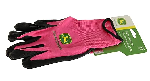 John Deere JD00021 Nitrile Foam Palm Dipped Gloves - Work Gloves for Women, Light-Duty Gloves with Elastic Wrist, Band Top Cuff, Black/Pink
