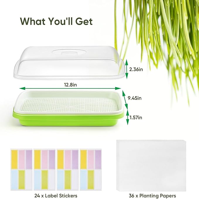 6 Pack Green Seed Sprouter Trays with Lid, Soil-Free Cultivation Germination Tray, Nursery Tray with Planting Paper for Indoors or Outdoors
