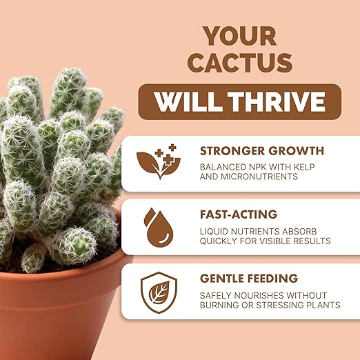 Cactus Fertilizer – Liquid Plant Food for All Cacti, Supports Healthy Cactus Growth & Blooming, 32 oz