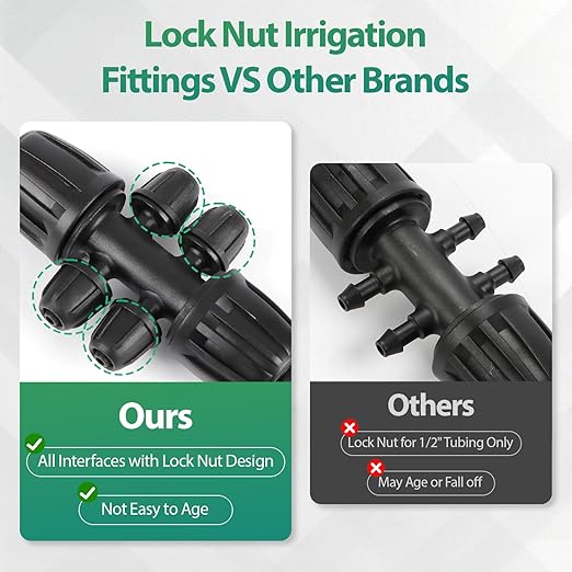 RedChili 12 Pcs 1/2" to 1/4" Drip Irrigation Fittings, Dripline 1/2 Inch (1/2" ID x0.6-0.65" OD) to 1/4 Inch Reducing Tee Adapter Drip Tubing Barbed Lock Nuts 1/2" to 1/4" Irrigation 6 Way Connectors