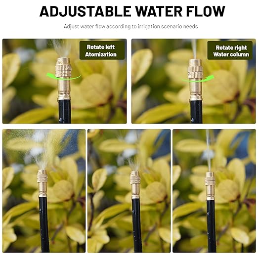 360° Adjustable Drip Irrigation System - 50FT Garden Watering Atomizing System with 16 Nozzles & Water Timer, Greenhouse Accessories for Yard, Lawn, Plants, Garden, 5/16 inches Tubing