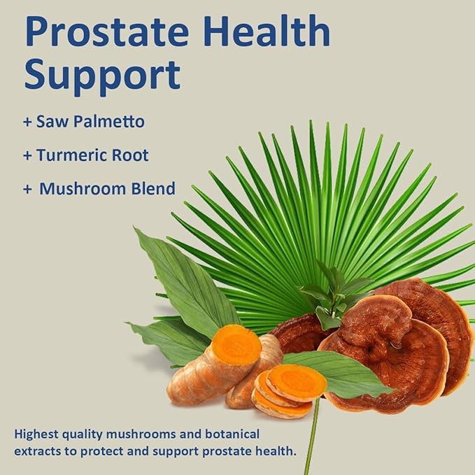 Prostate Health Supplement for Men- Supports Muscle Growth & Prostate Function Saw Palmetto Extract with Turmeric Root & Mushroom Blend 90 + 60 Vegetarian Capsules (1 Month Supply)